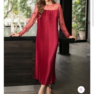 Elegant Long Sleeve Red Dress